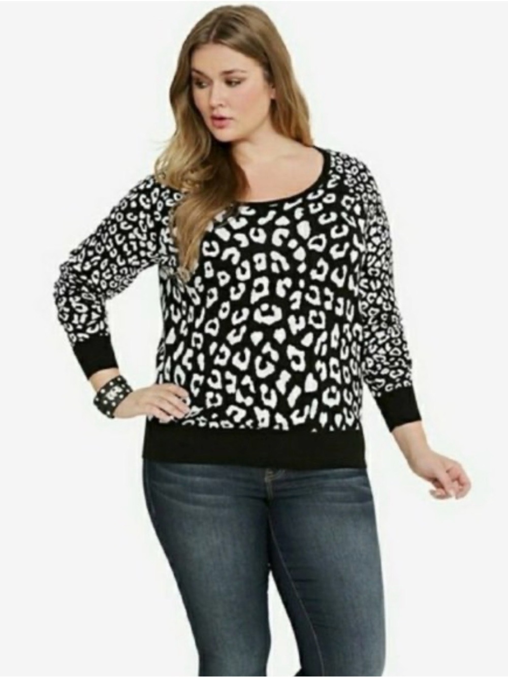 Torrid Black and White Leopard Print Sweater - Women